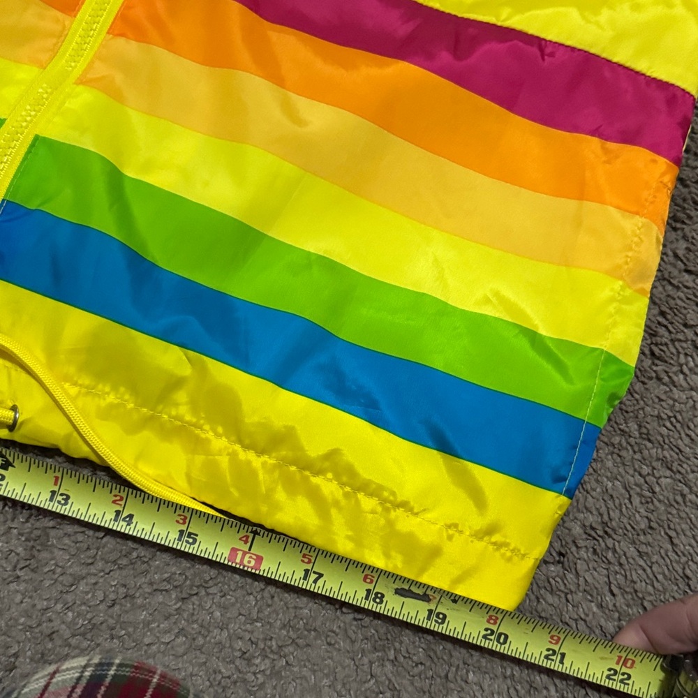Wmns-L-Polaroid Windbreaker-Yellow Multi Color Stripe-Pockets-Drawstring Waist - Picture 11 of 15